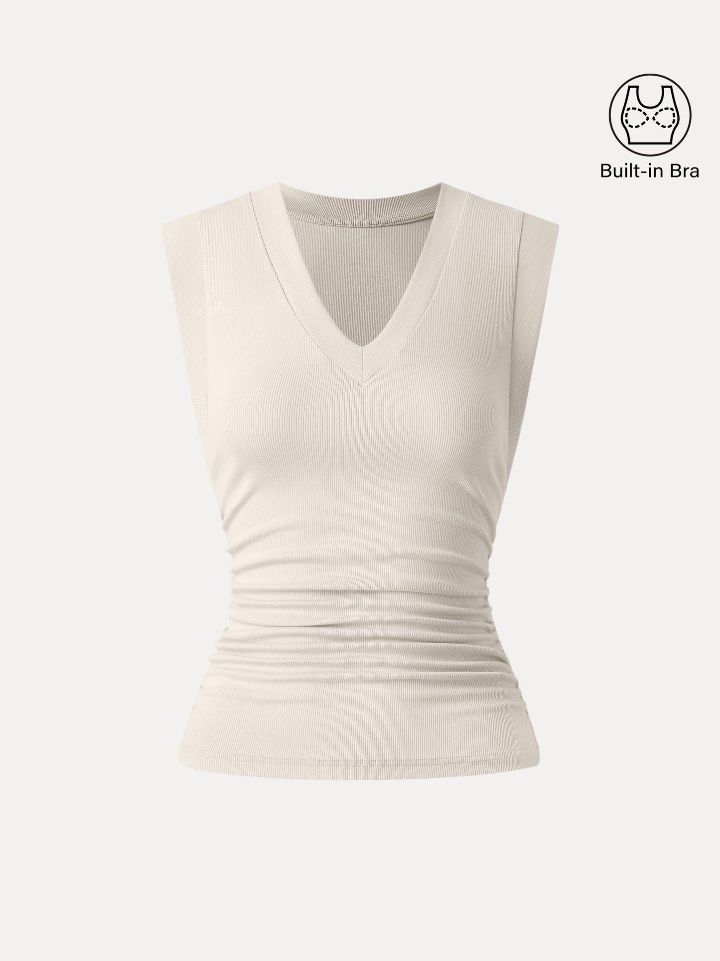 Stretch Cotton V-neck Side Ruched Muscle Tee