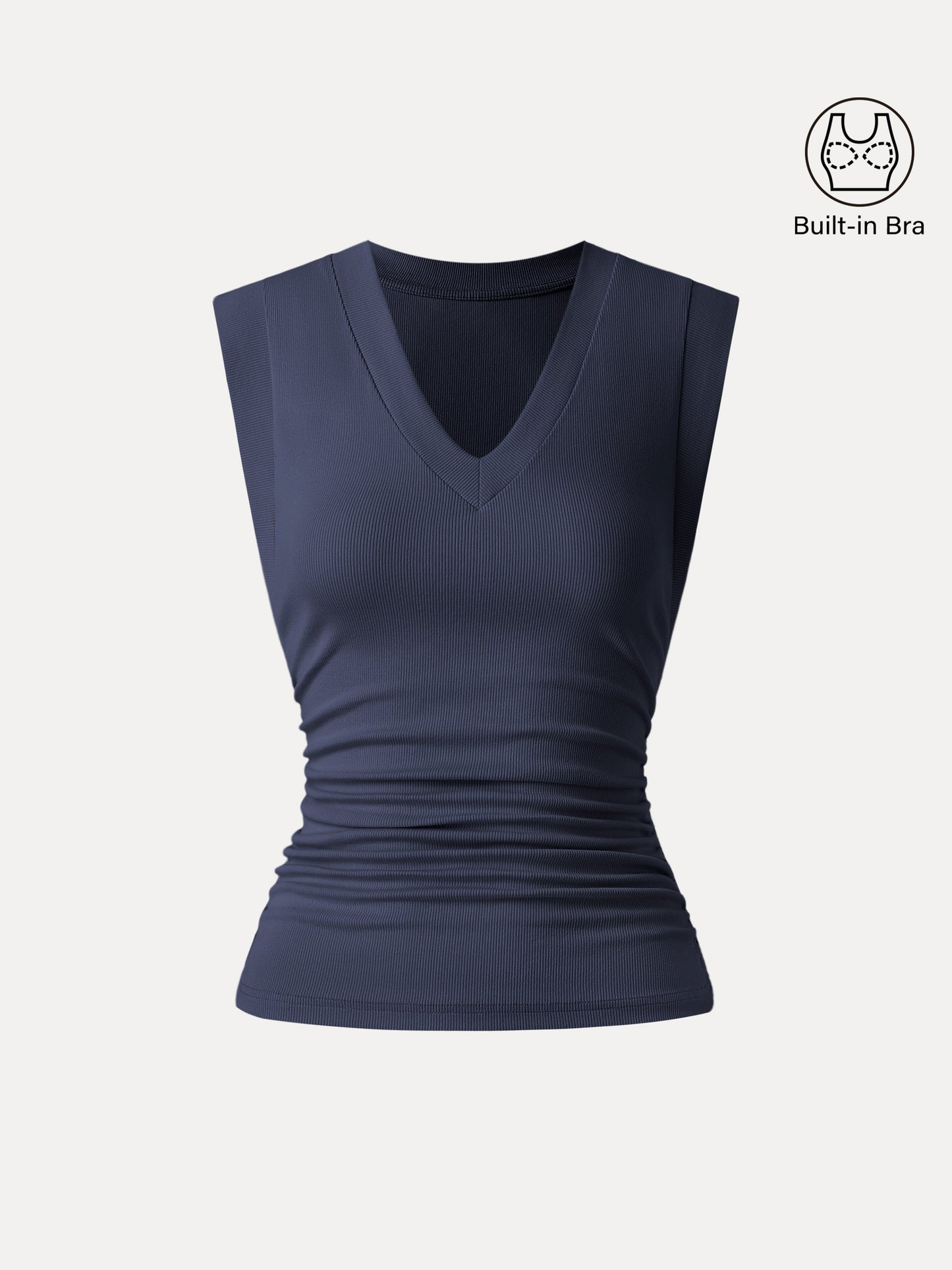 Stretch Cotton V-neck Side Ruched Muscle Tee