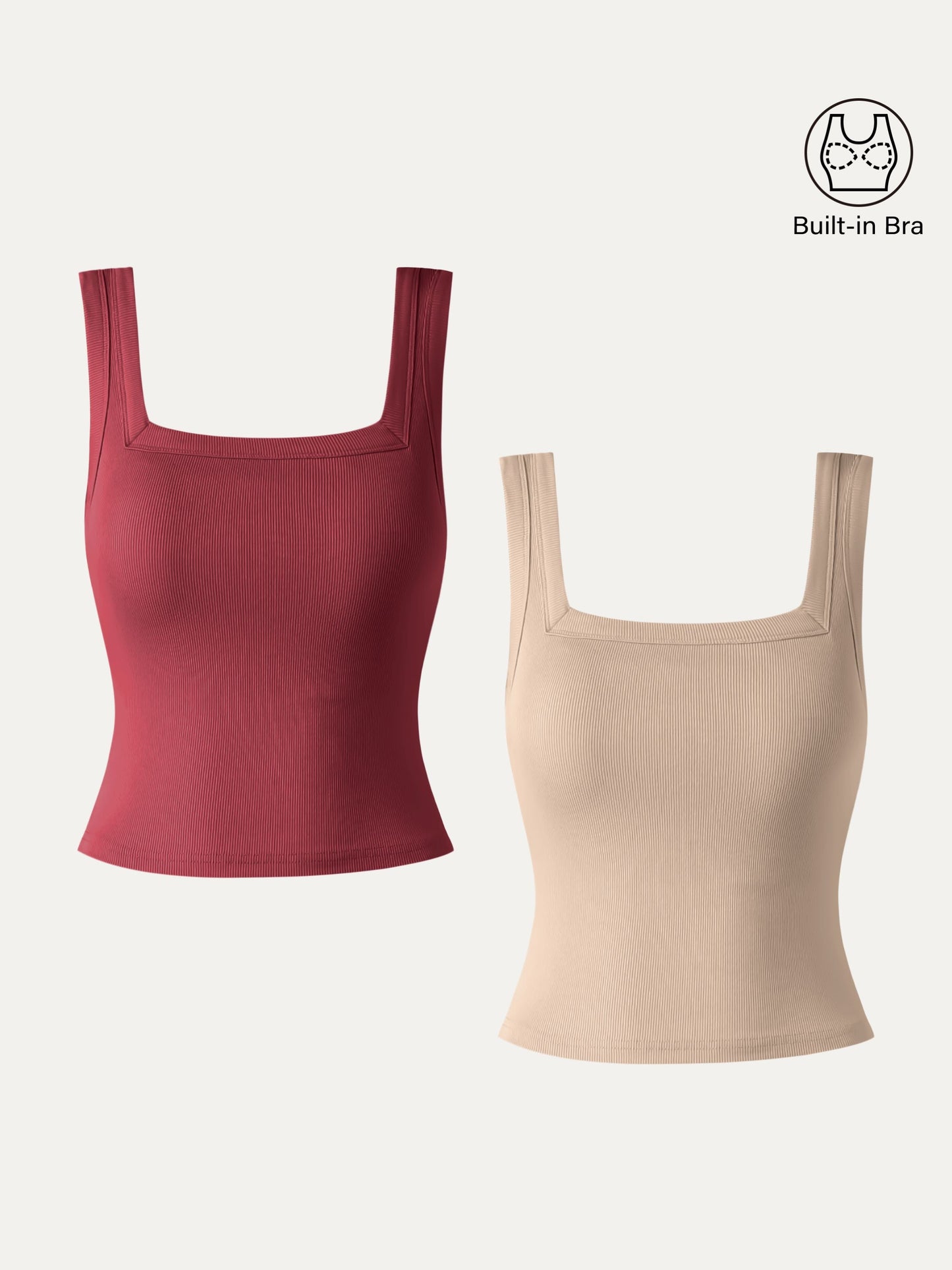 2Pcs Set Cropped Slinky Square Open-Back Brami Tank Top