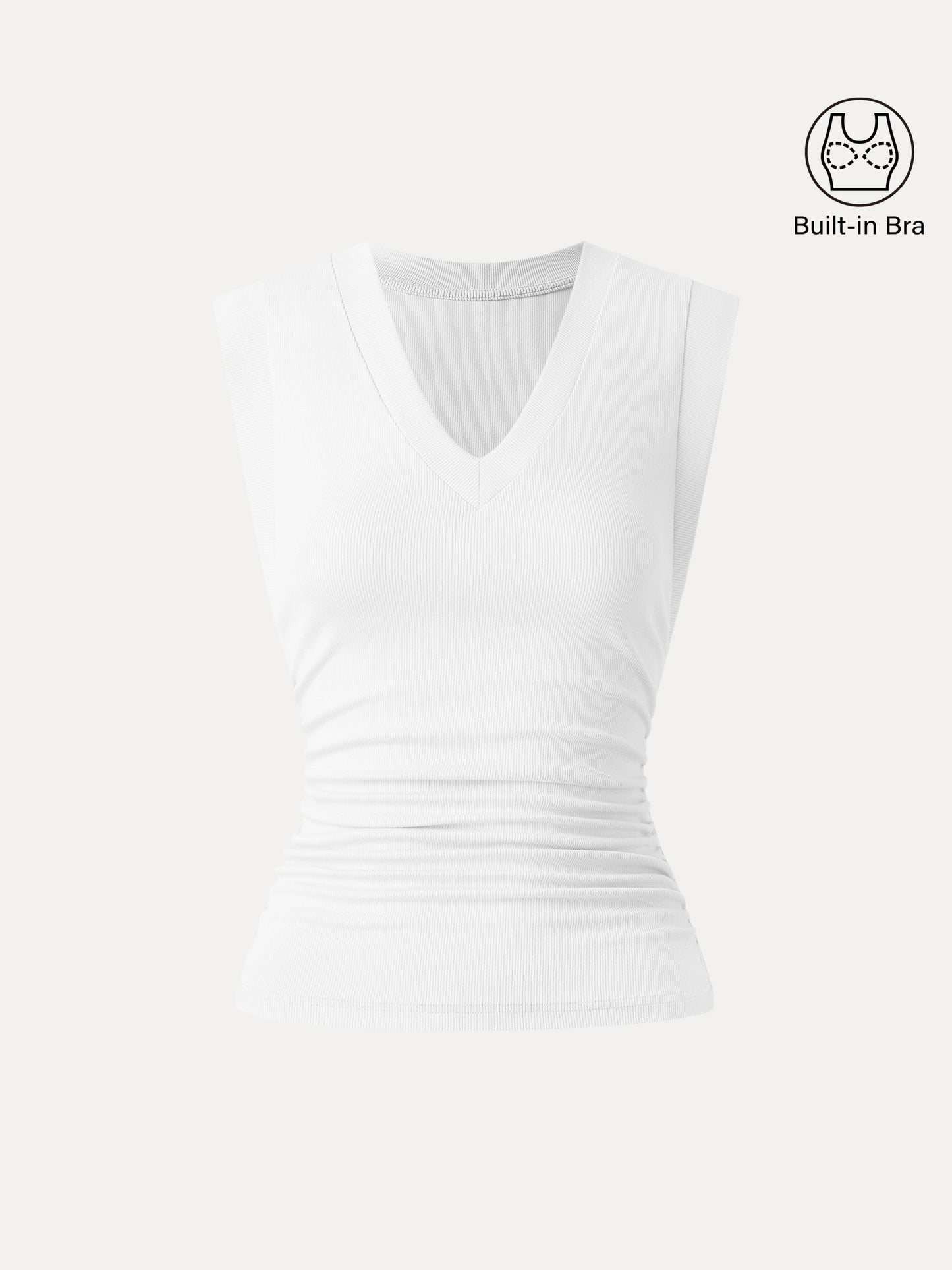Stretch Cotton V-neck Side Ruched Muscle Tee