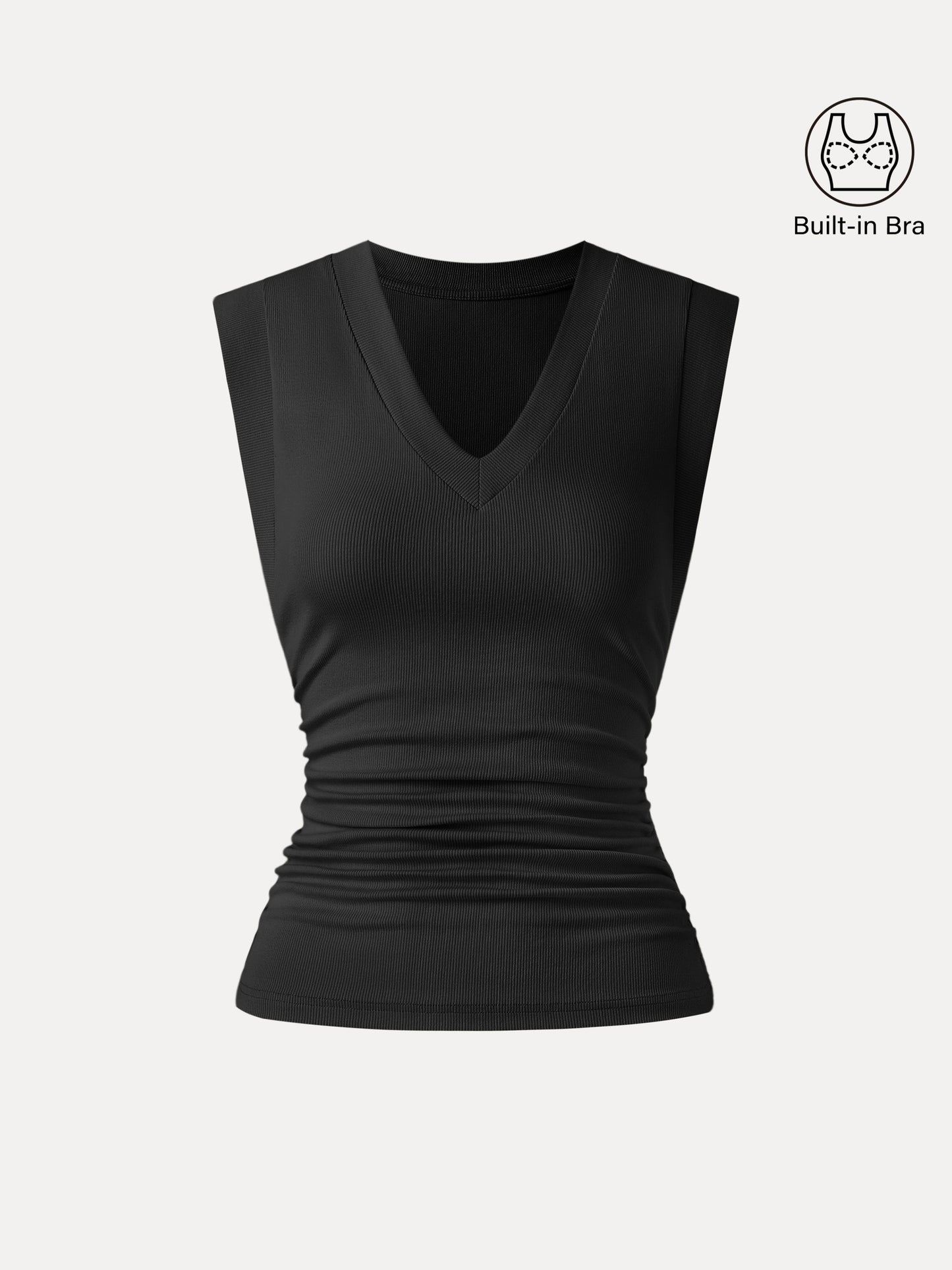 Stretch Cotton V-neck Side Ruched Muscle Tee