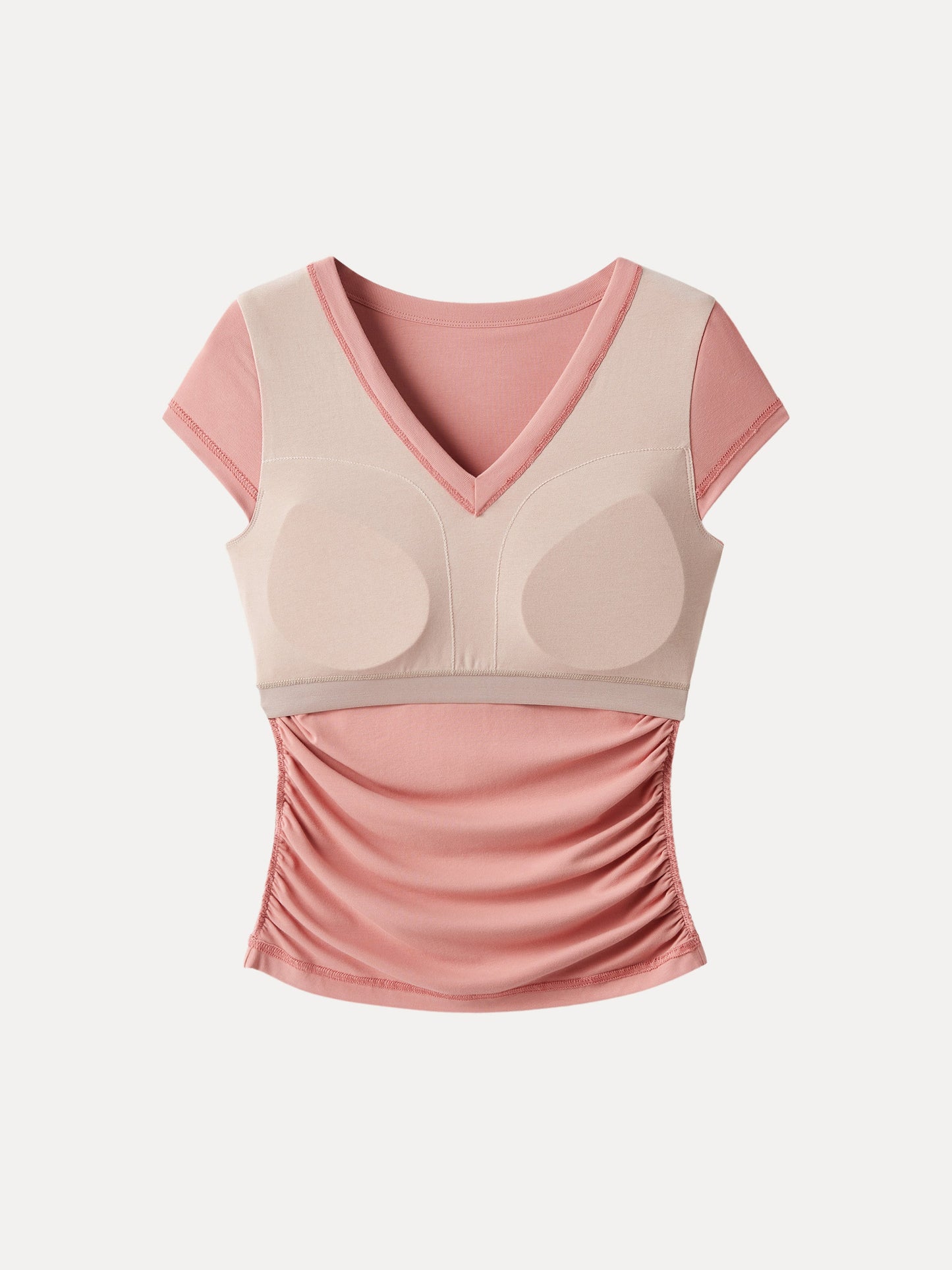 2Pcs Set Elevated V-neck Side Ruched Cap Sleeve Brami Tee