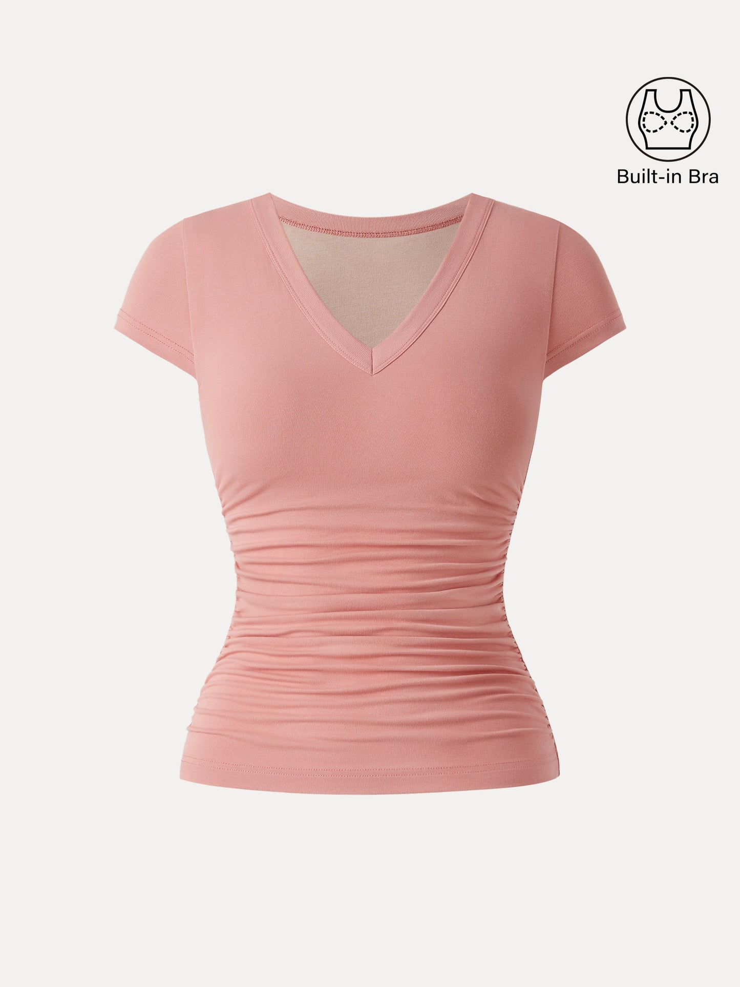 Elevated V-neck Side Ruched Cap Sleeve Brami Tee
