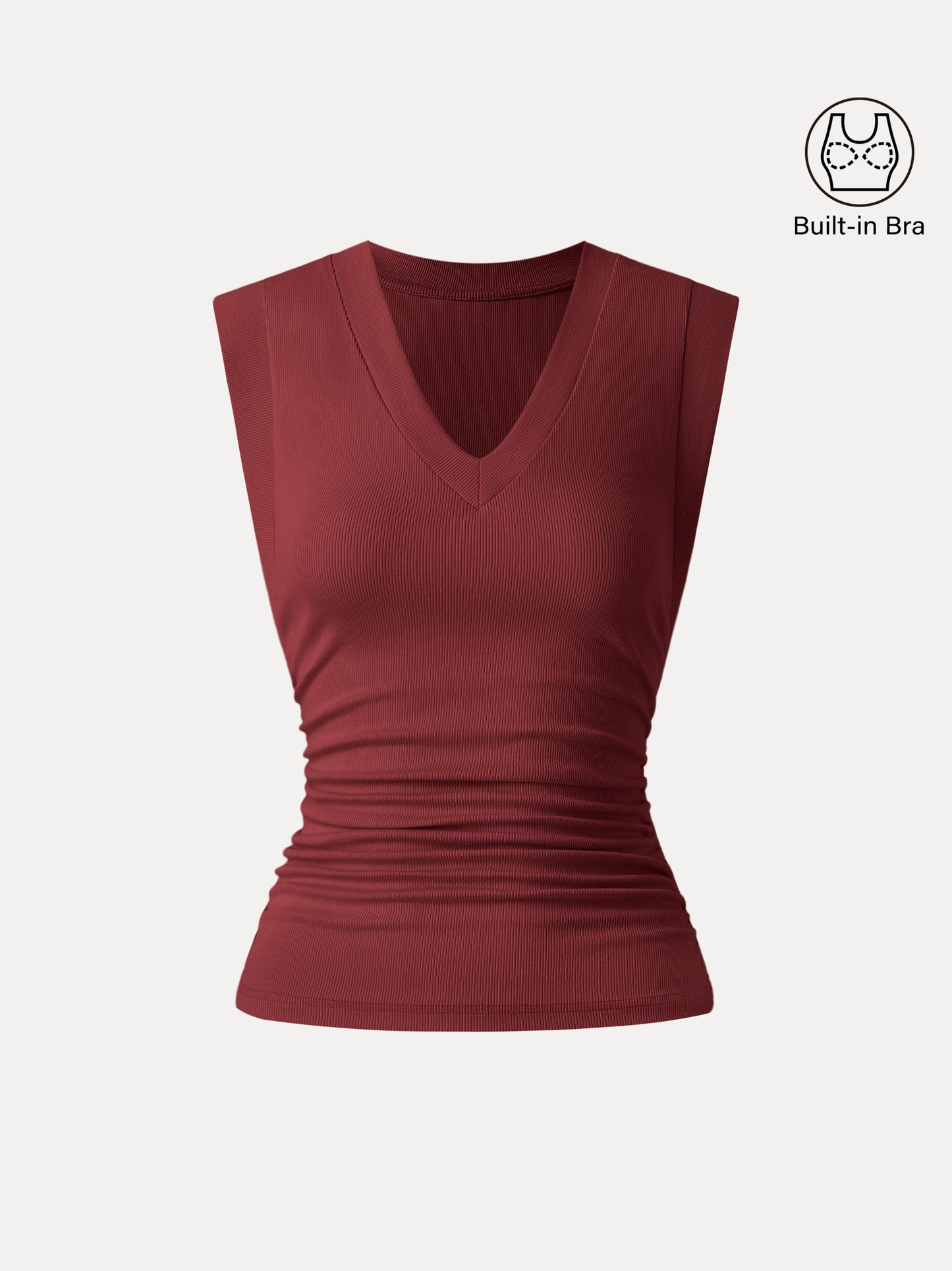 Stretch Cotton V-neck Side Ruched Muscle Tee
