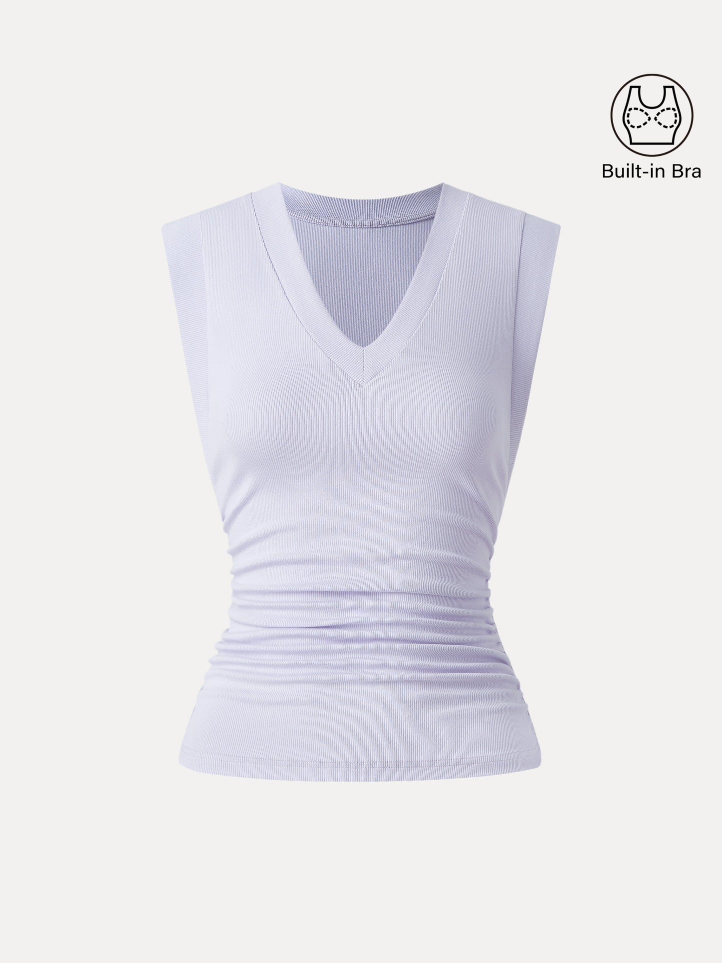 Stretch Cotton V-neck Side Ruched Muscle Tee