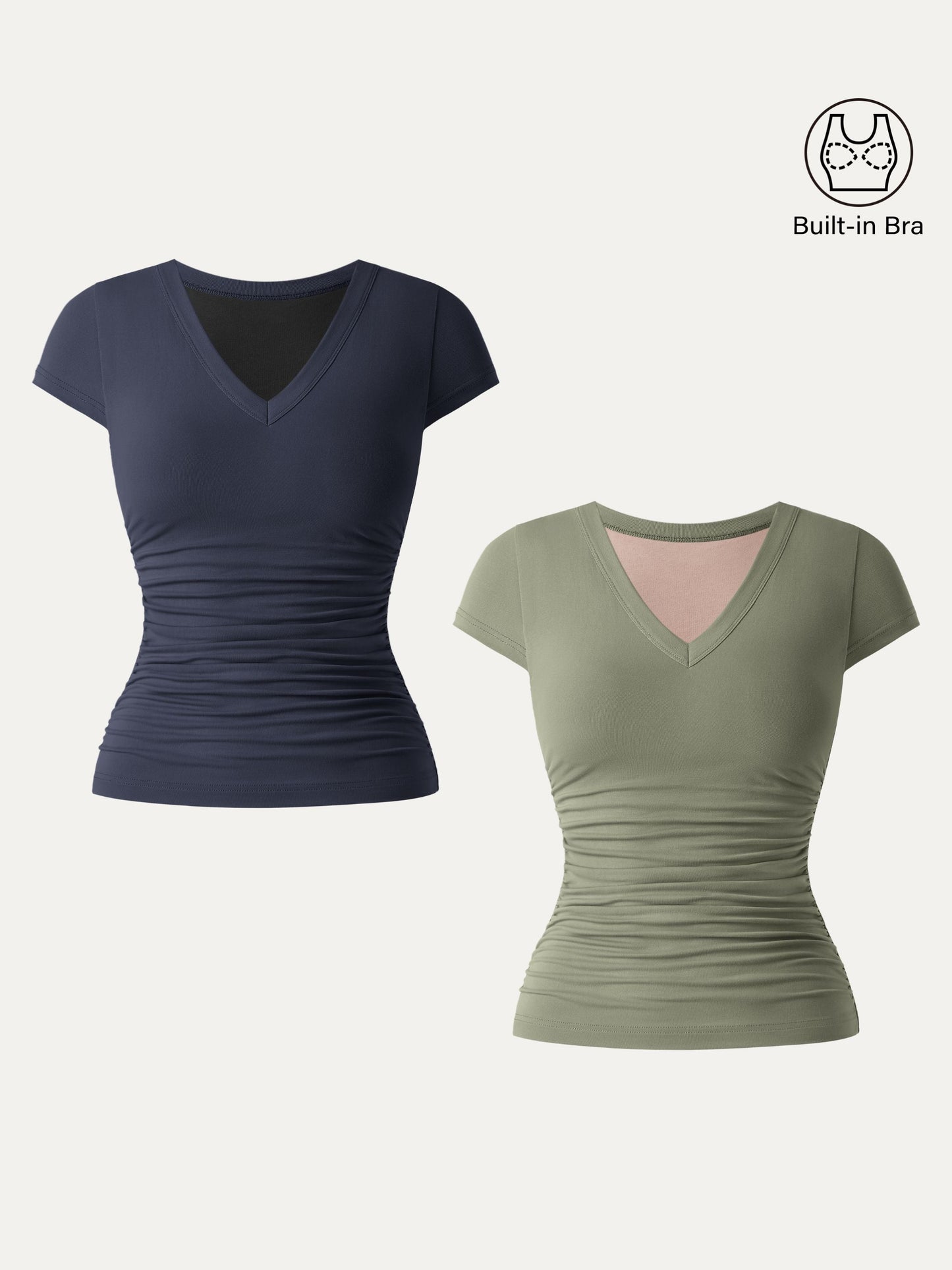 Elevated V-neck Side Ruched Cap Sleeve Brami Tee