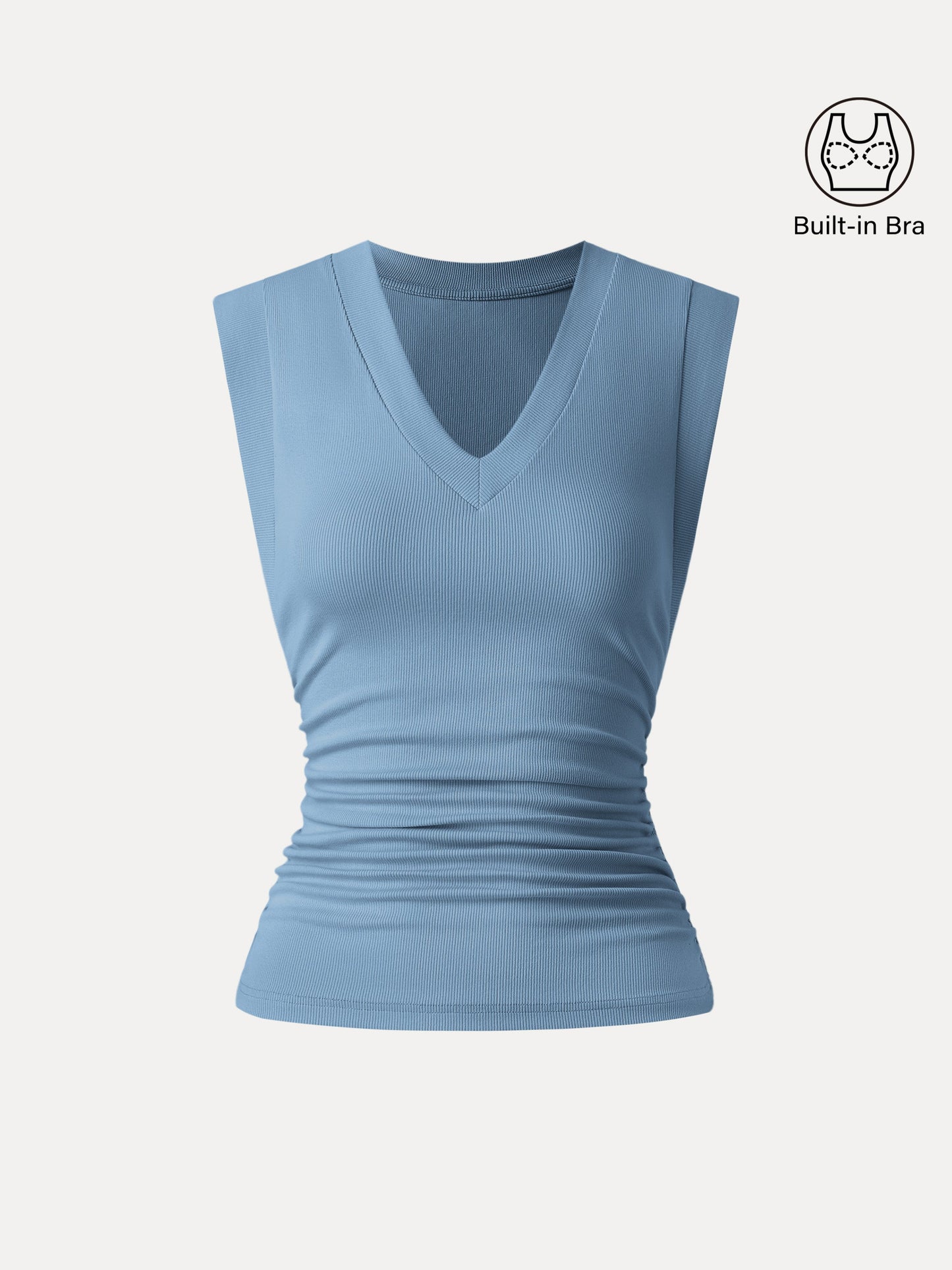 Stretch Cotton V-neck Side Ruched Muscle Tee