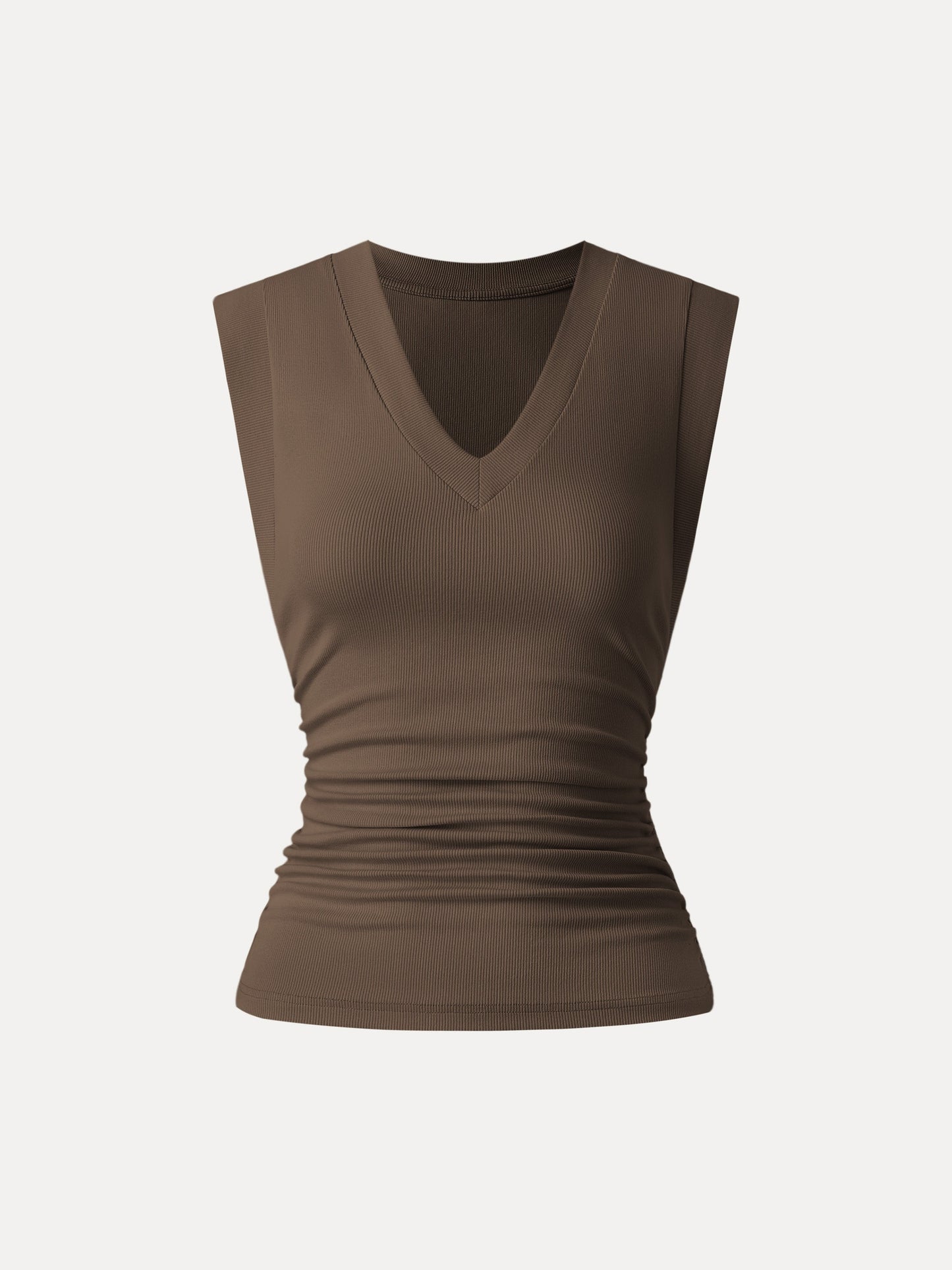 Stretch Cotton V-neck Side Ruched Muscle Tee