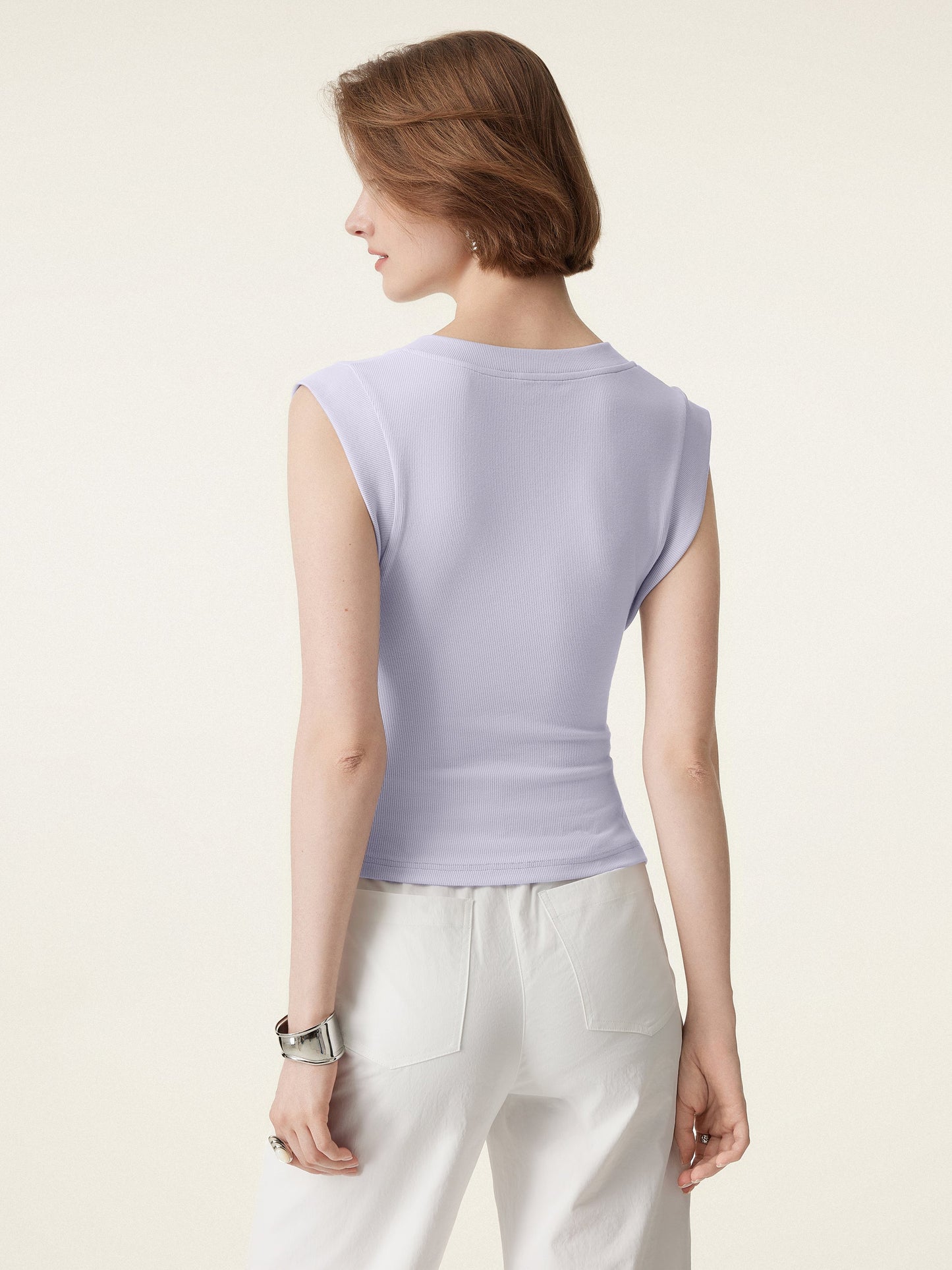 Stretch Cotton V-neck Side Ruched Muscle Tee