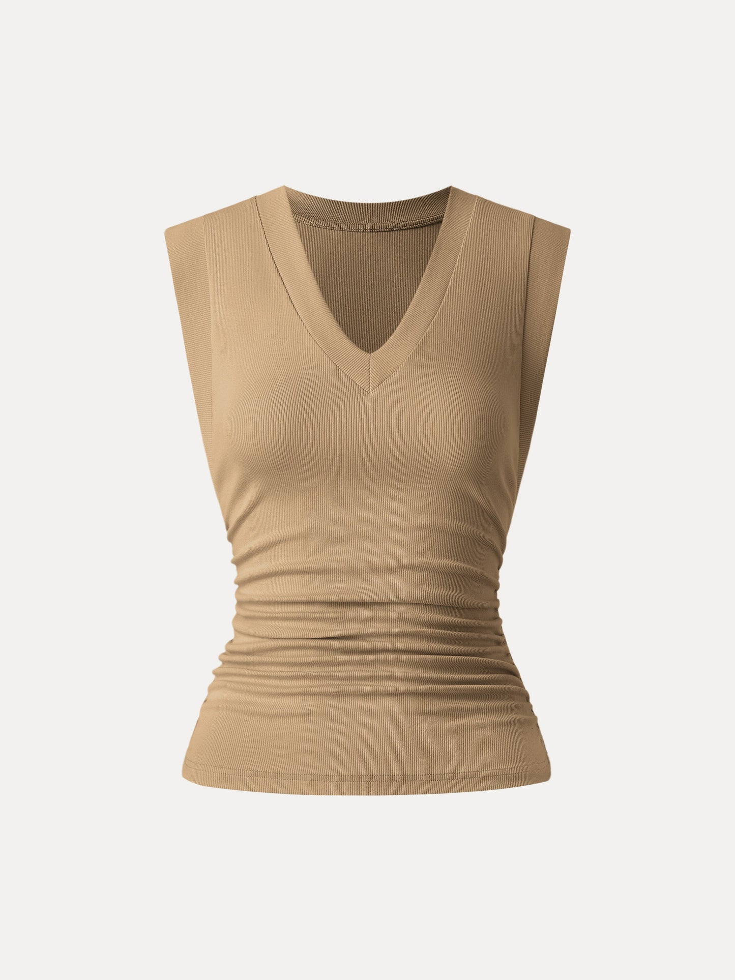 Stretch Cotton V-neck Side Ruched Muscle Tee