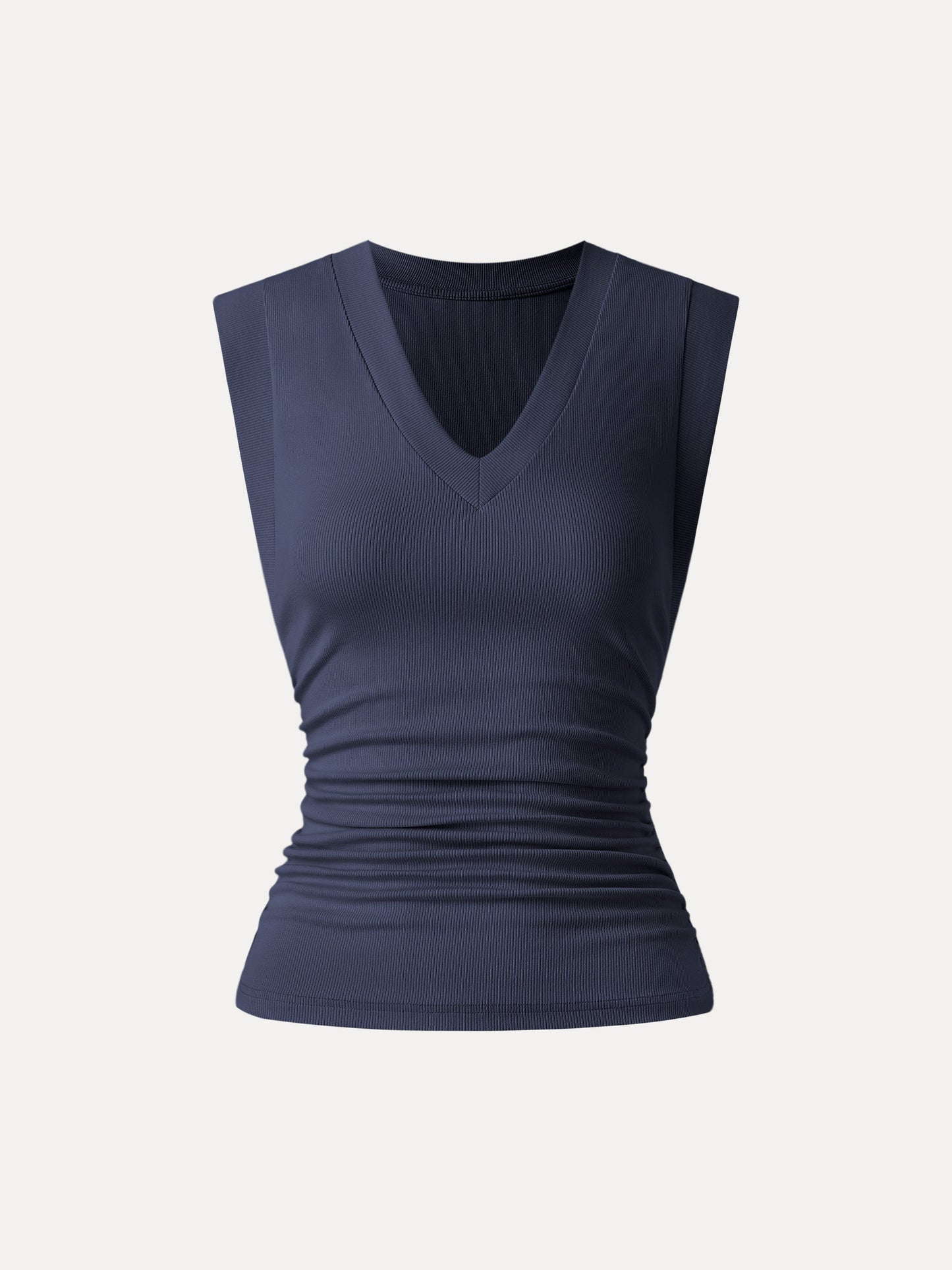 Stretch Cotton V-neck Side Ruched Muscle Tee