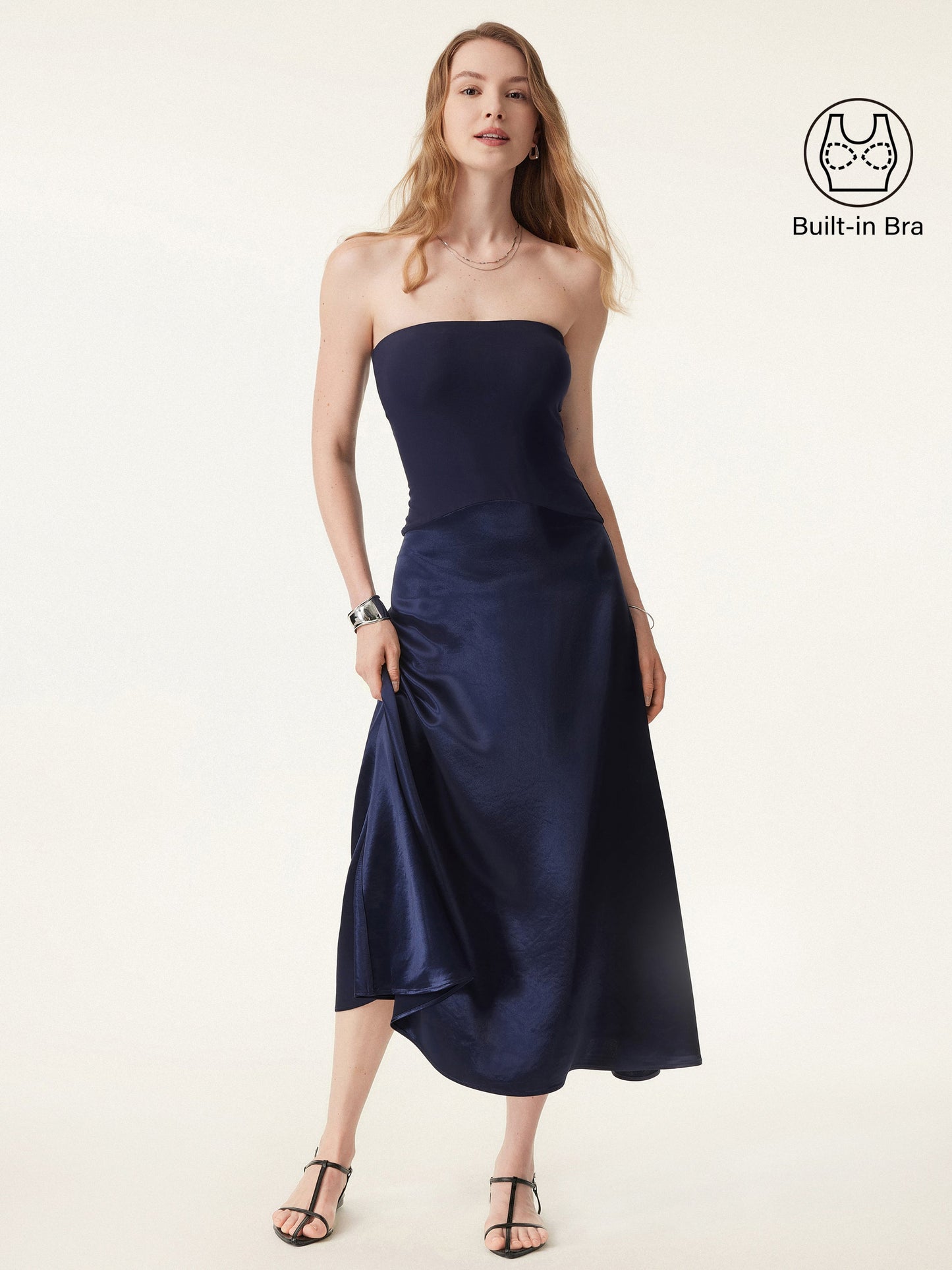 Midnight Acetate Non-slip Strapless Midi Brami Dress