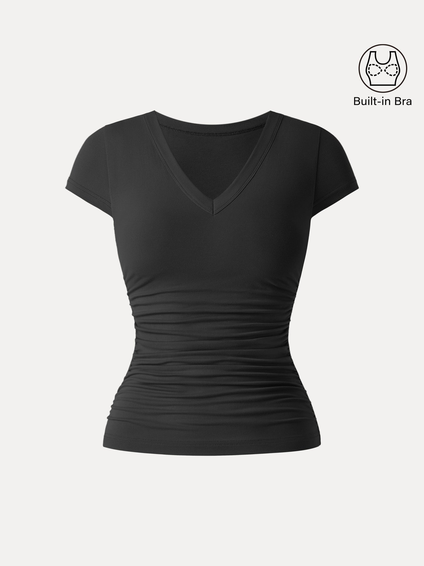 Elevated V-neck Side Ruched Cap Sleeve Brami Tee