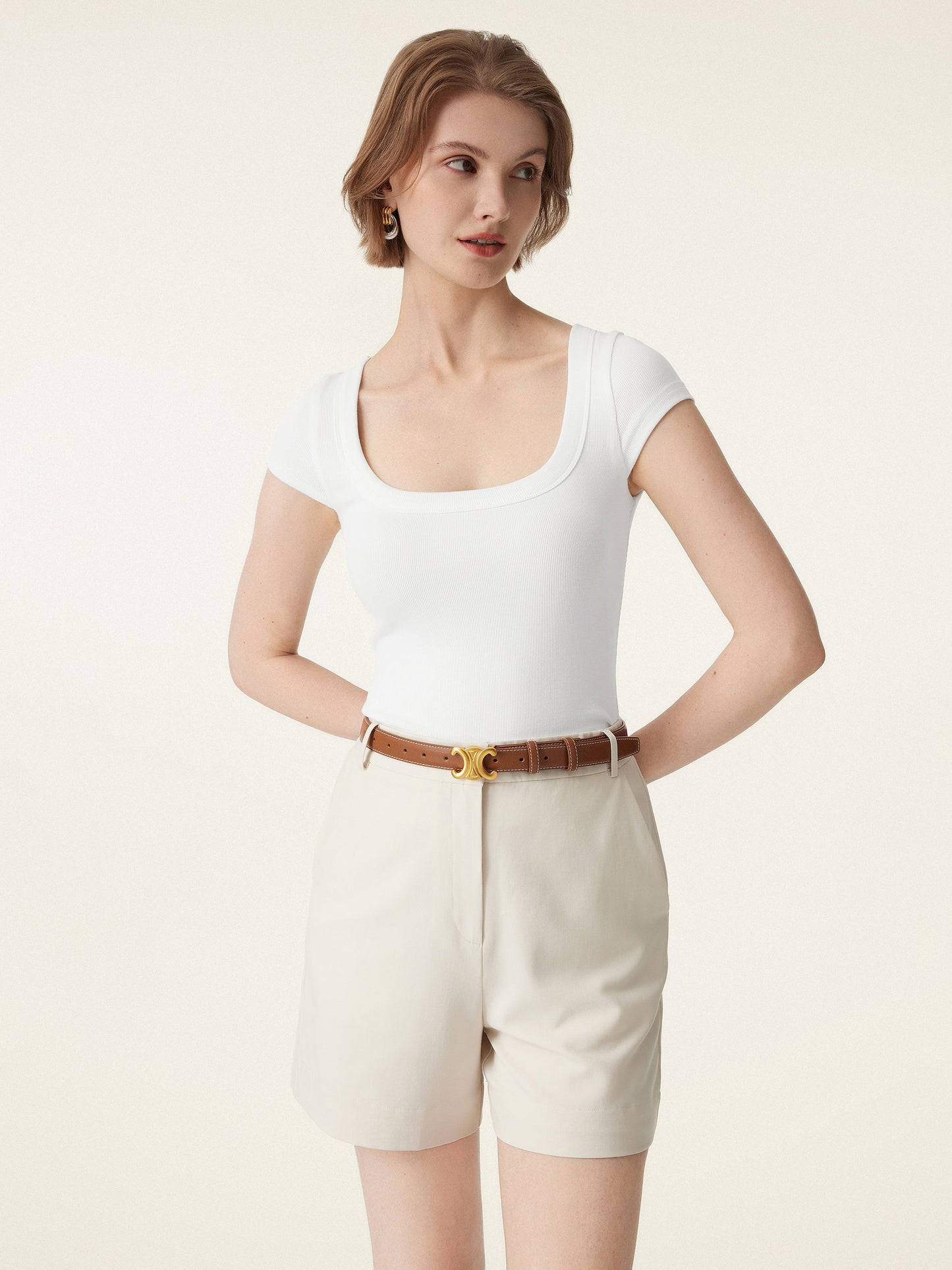 Stretch Cotton Square Neck Cap Sleeve Brami