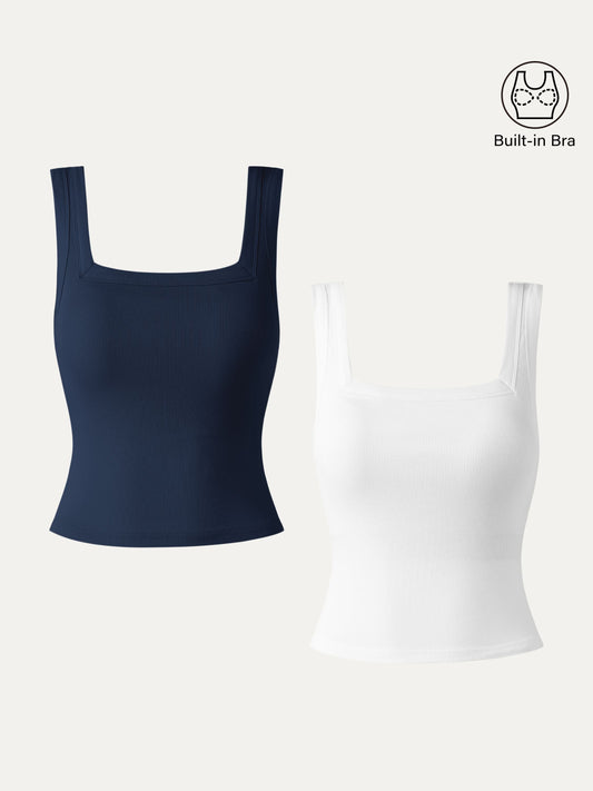2Pcs Set Cropped Slinky Square Open-Back Brami Tank Top