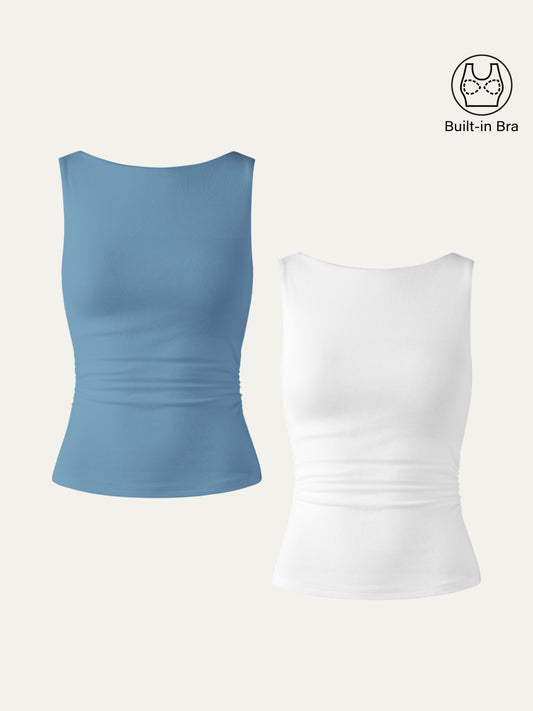 2Pcs Set Elastic Open Back Brami Tank