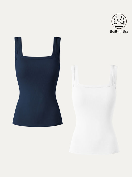 2Pcs Set Regular Slinky Square Open-Back Brami Tank Top