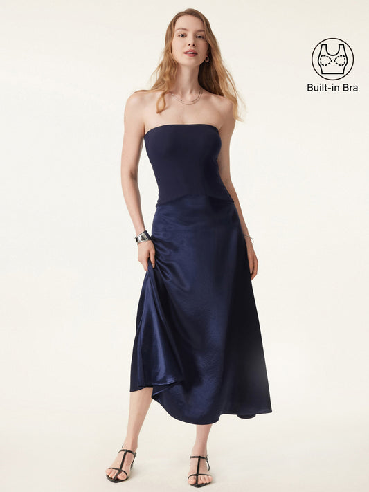 Midnight Acetate Non-slip Strapless Midi Brami Dress