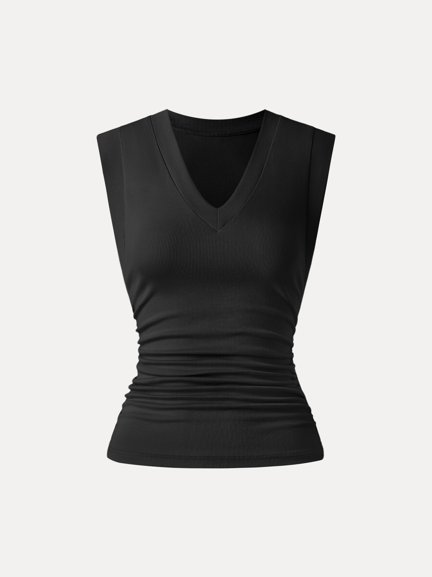 Stretch Cotton V-neck Side Ruched Muscle Tee